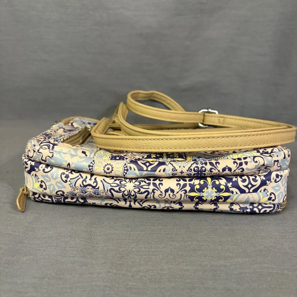 MultiSac Crossbody Purse Bag Beige & Blue Floral Casablanca Zip Pockets